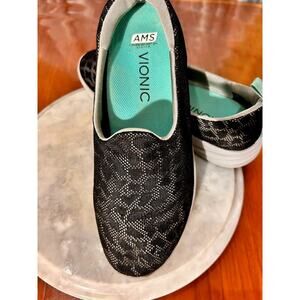 Vionic 331 Hydra AMS Slip On Comfort Shoes Size 8W Black Mesh Walk Lace Leopard